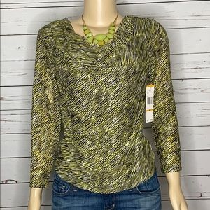NWT Jones New York green black print stretch top Sz S